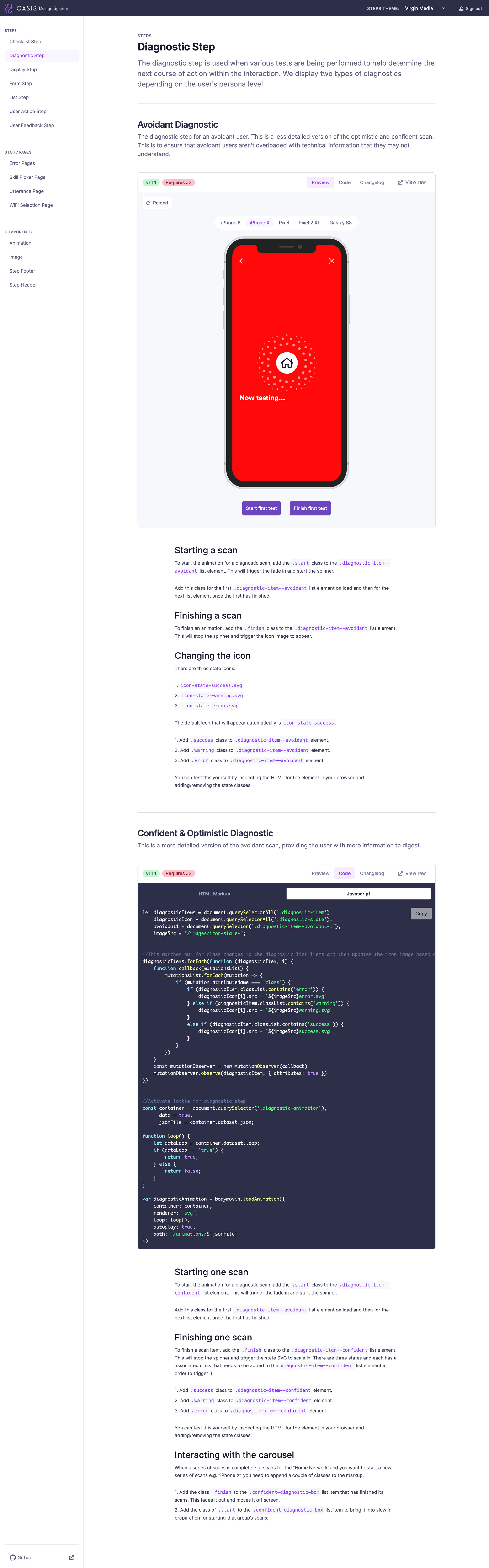 Oasis Diagnostic Steps Page